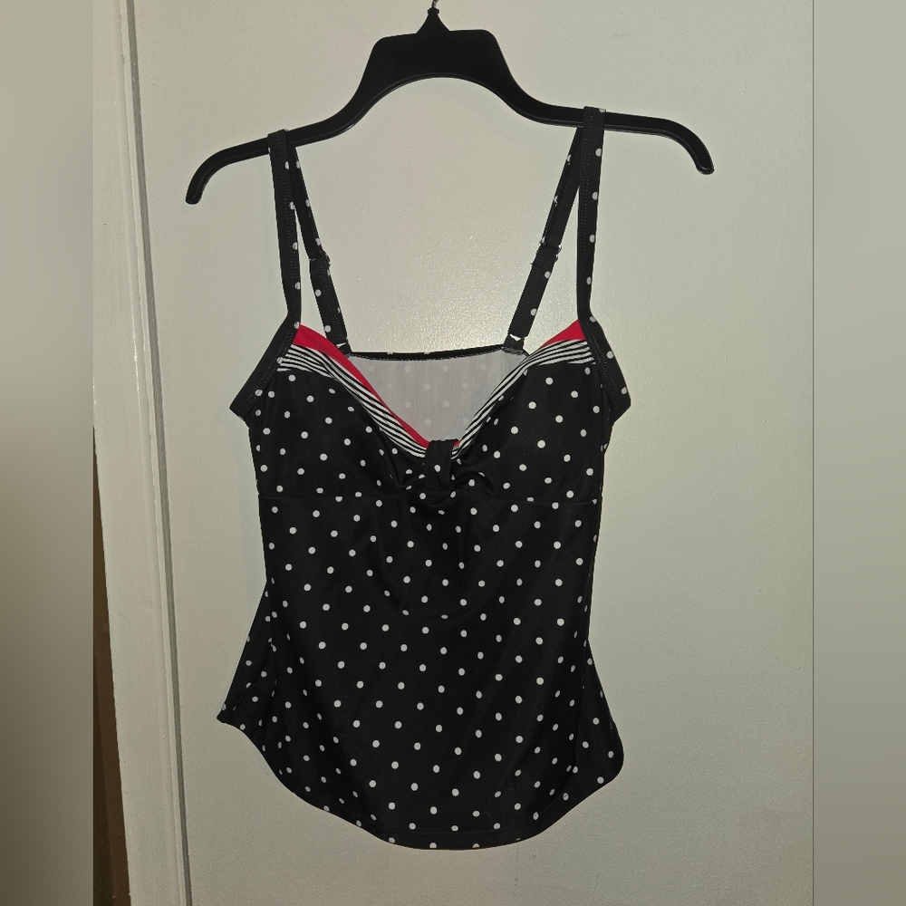Navy Blue Polka Dot Tankini Top with Pink Accent Size L